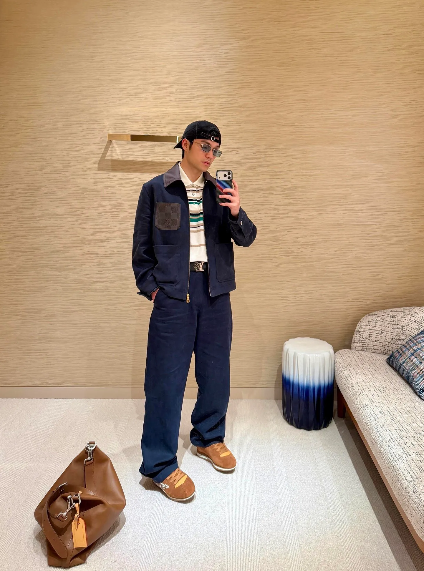 Louis Vuitton/Louis Vuitton checkerboard leather pocket blend work jacket